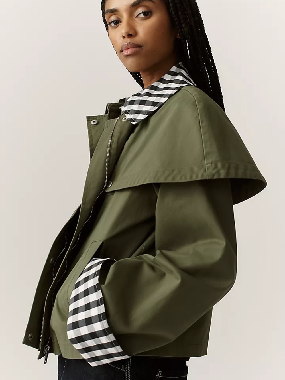 π AVEC LES FILLES Gingham Trim Cape Jacket S - Picture 3 of 8